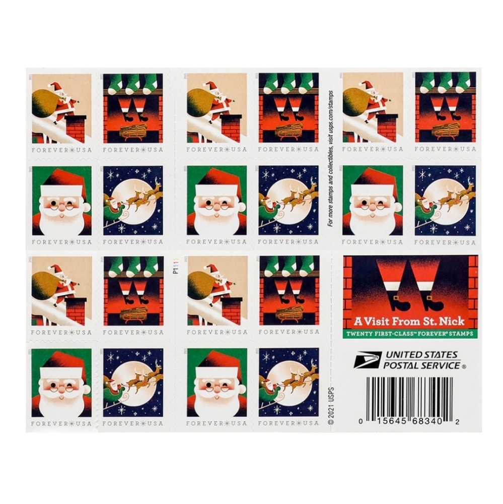 100 Visit From St. Nick 2021 Forever Postage Stamps USPS Christmas Cards‎ Santa